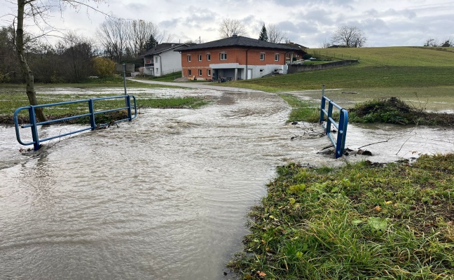 berflutungen: Innbach und Zubringer in Pichl bei Wels nach starkem Regen ber Ufer getreten