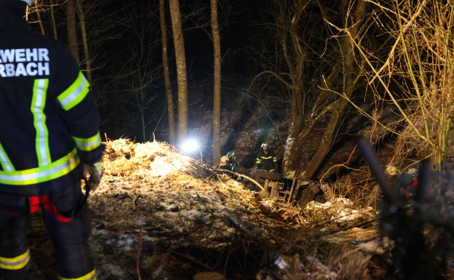 Personenrettung: Mann bei Hofarbeiten in Peuerbach mitsamt Dumper ber Bschung abgestrzt