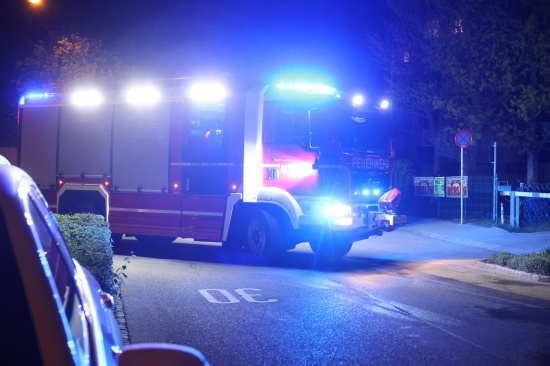 Brand eines Mllcontainers in einer Siedlung in Wels-Lichtenegg sorgte fr Einsatz der Feuerwehr