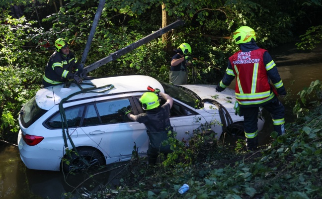 Auto bei Verkehrsunfall in Hofkirchen an der Trattnach in die Trattnach gestrzt