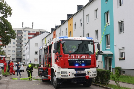 Kätzchen gerettet: Vier Feuerwehren bei Küchenbrand in einem Wohngebäude in Ansfelden im Einsatz