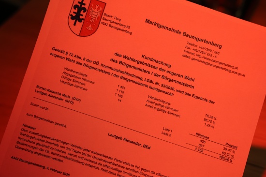 Alexander Leutgeb (SP) zum neuen Brgermeister von Baumgartenberg gewhlt