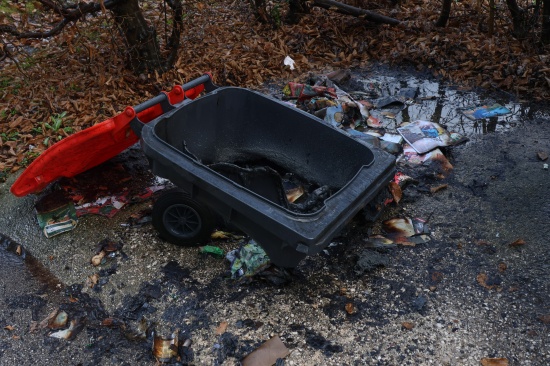 Brand zweier Altpapiertonnen binnen weniger Minuten in Wels-Lichtenegg