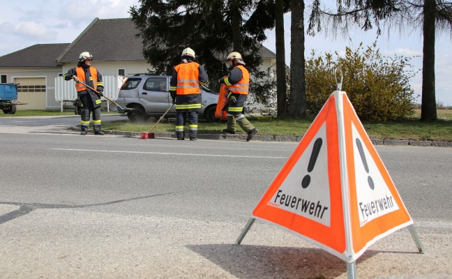 Aufräumarbeiten nach Verkehrsunfall auf der Paschinger Straße in Holzhausen