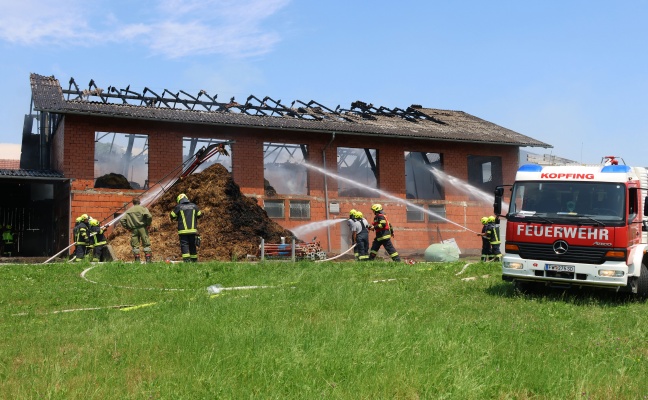 Gro�brand: Elf Feuerwehren bei Brand eines Wirtschaftsgeb�udes in St. Aegidi im Einsatz