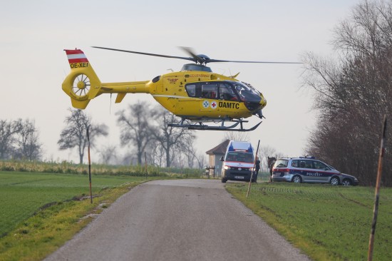 Notarzthubschrauber bei Reitunfall in Thalheim bei Wels im Einsatz