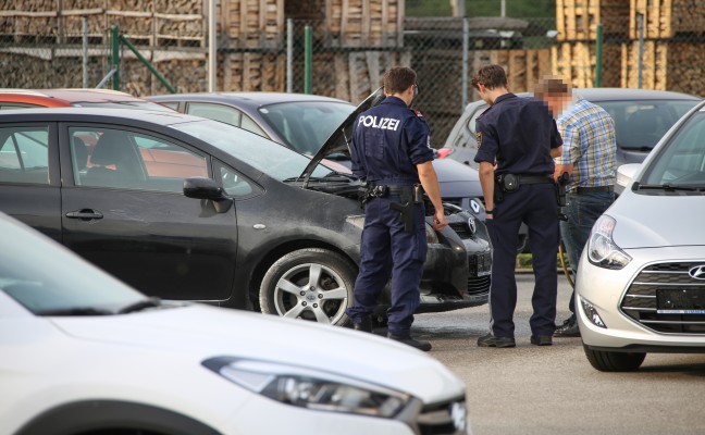 PKW-Brand in Wels-Waidhausen vor Eintreffen der Feuerwehr gelscht