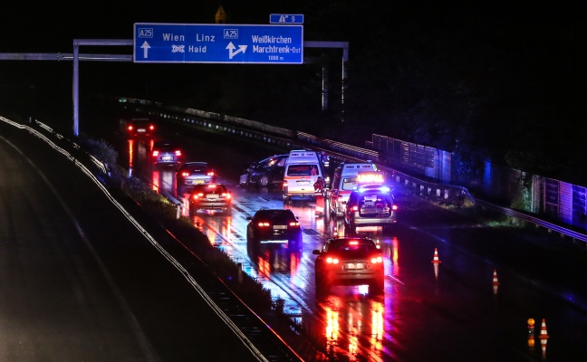Auto kracht auf Welser Autobahn in Marchtrenk gegen Leitschiene