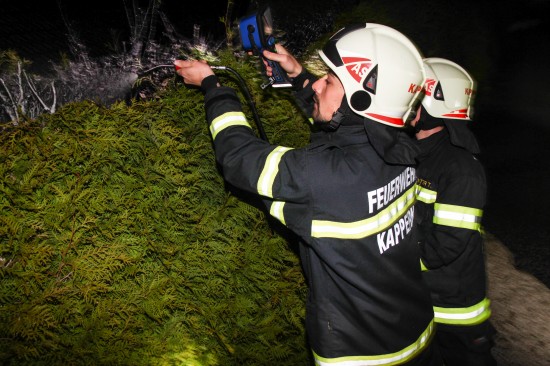 Feuerwehr bei Brand einer Thujenhecke in Marchtrenk im Einsatz